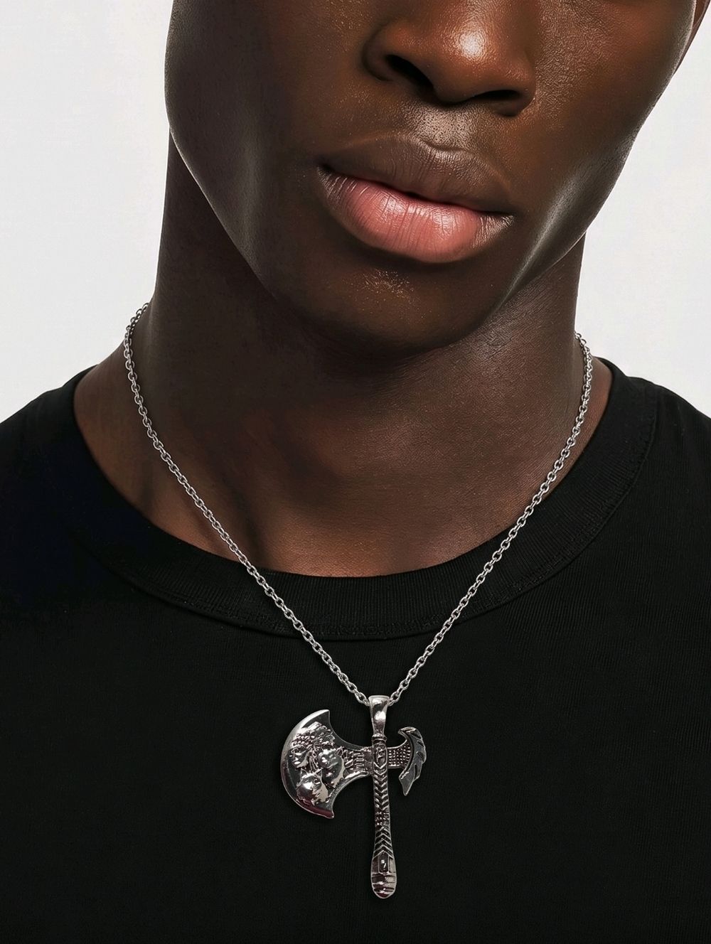 Tomahawk Axe Necklace Silver Tribal Pendant Western Style Rugged Tribal Jewelry